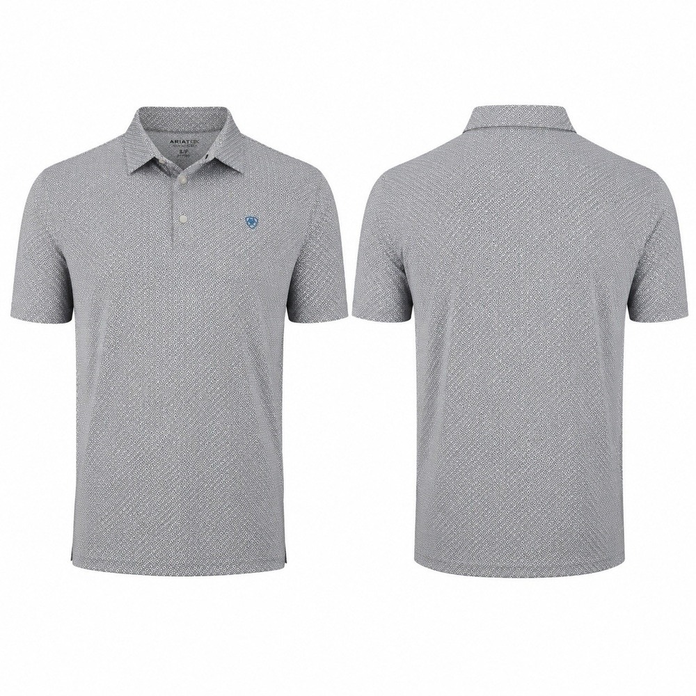 NEW AriatTEK Polo Shirt Men’s Small Gray Blue Print Short Sleeve 10043338